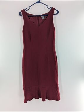 Ann Taylor Sleeveless V-Neck Midi Dress Cocktail Feminine 6 Red Formal Coquette